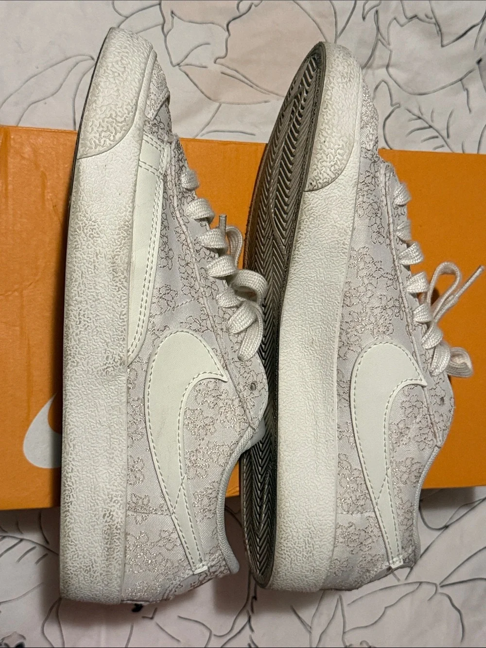 Nike Women's Blazer Low-Top Lace-Pattern Sneakers in Light Gold/Cream